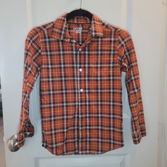 Cat & Jack Boys Orange/blue Plaid cotton long sleeve button down shirt - Picture 4 of 5